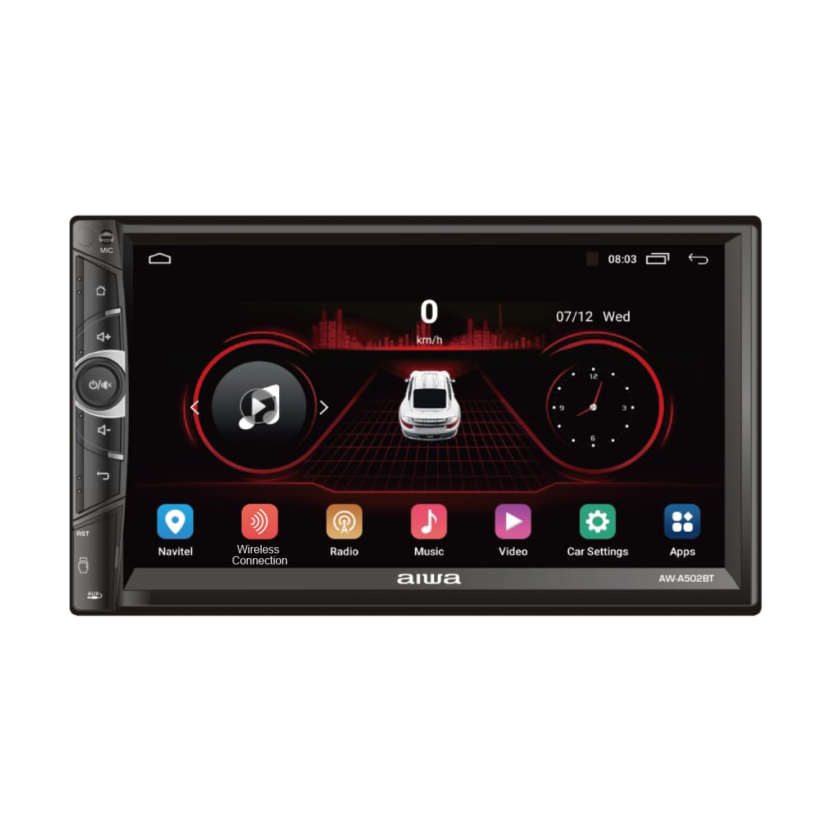 Aiwa Autoestéreo AW-A502BT 2DIN Pantalla QLED 7” HD Android 11 Bluetooth WiFi GPS USB AUX 4×50W Compatible con CarPlay Android Auto Navegación Inteligente