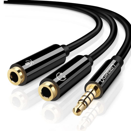 Adaptador Audio y Micrófono UGREEN Negro Compatible con PS4 y Laptop