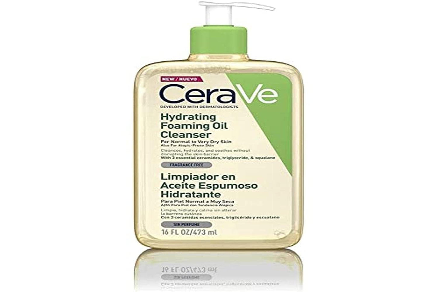 Cerave Hydrating Oil Cleanser Normal to Dry Skin 473 ml + Gel Limpiador Espumoso |473ml| Limpiador diario para piel mixta, grasa o con acné | Libre de fragancia