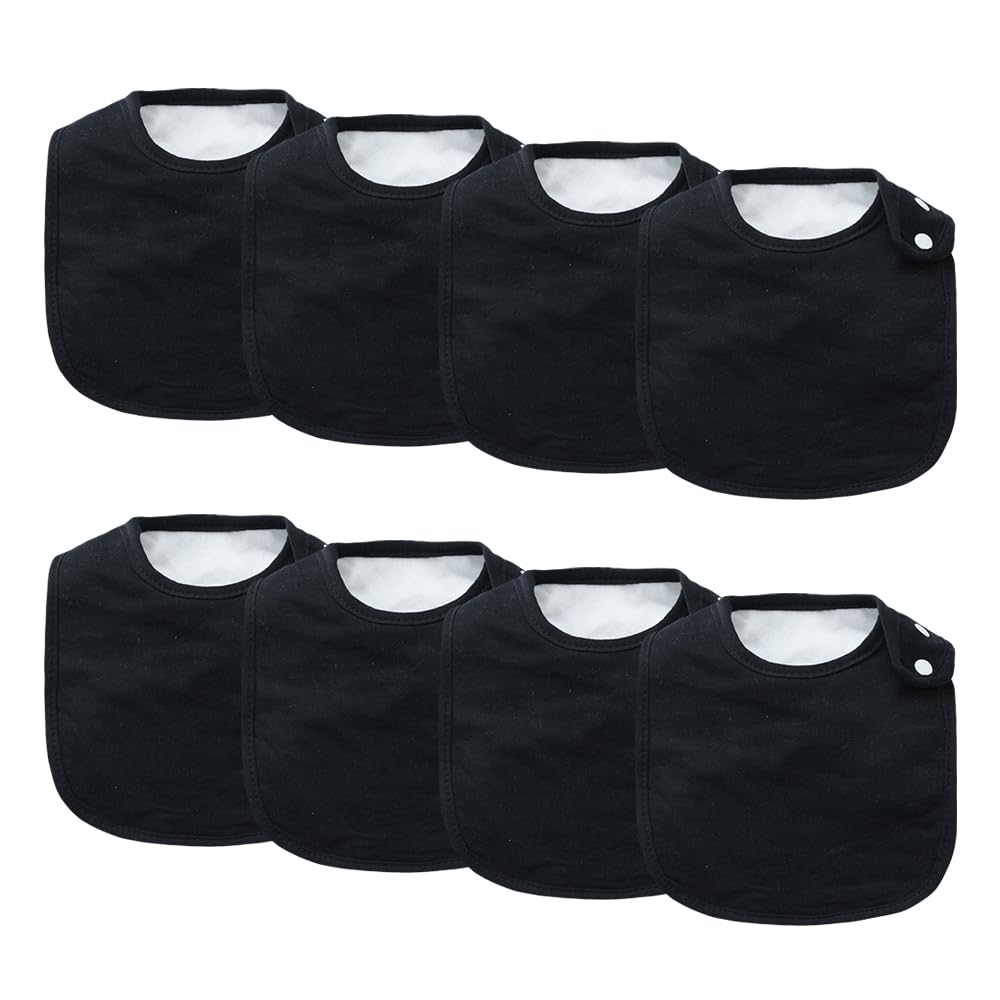 lazyrhino - Paquete de 8 baberos unisex ajustables con broches de presión ultra suaves y absorbentes para la dentición para niños y niñas (negro)