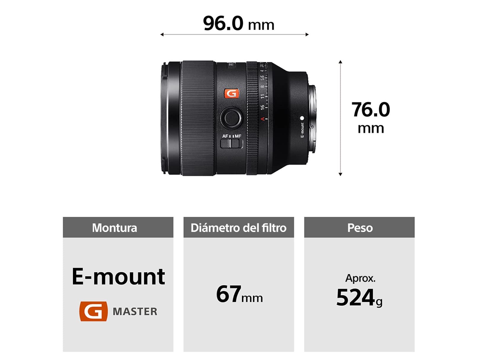 Sony Lente G Master™ Angular Fijo 35mm F1.4 Montura E Full Frame - FE con Estabilizador SEL35F14GM