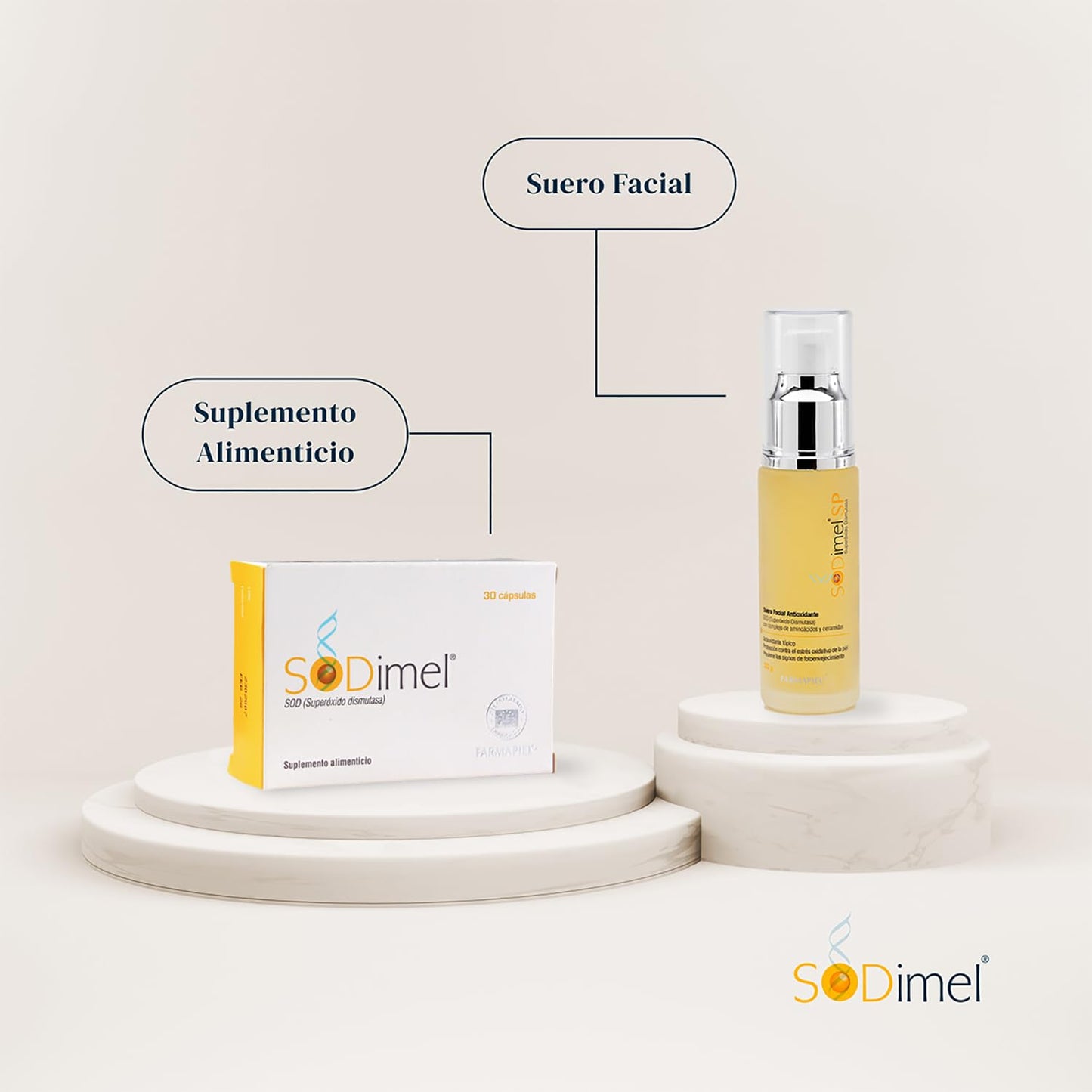 SODIMEL Suero Facial Antioxidante | Tratamiento Auxiliar para el Estrés de la Piel | Previene Daños Solares, Nutre e Hidrata la Piel | 30 gr