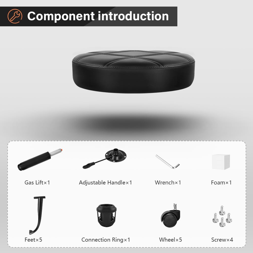 KKTONER - Taburete rodante de piel sintética con altura ajustable y silla de ruedas, para salón, spa, dibujo pequeño (negro)
