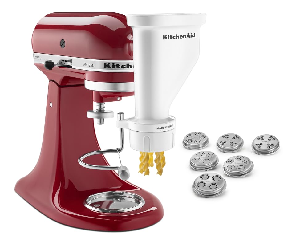 KitchenAid KSMPEXTA Gourmet Pasta Press Attachment with 6 Interchangeable Pasta Plates, Acero inoxidable
