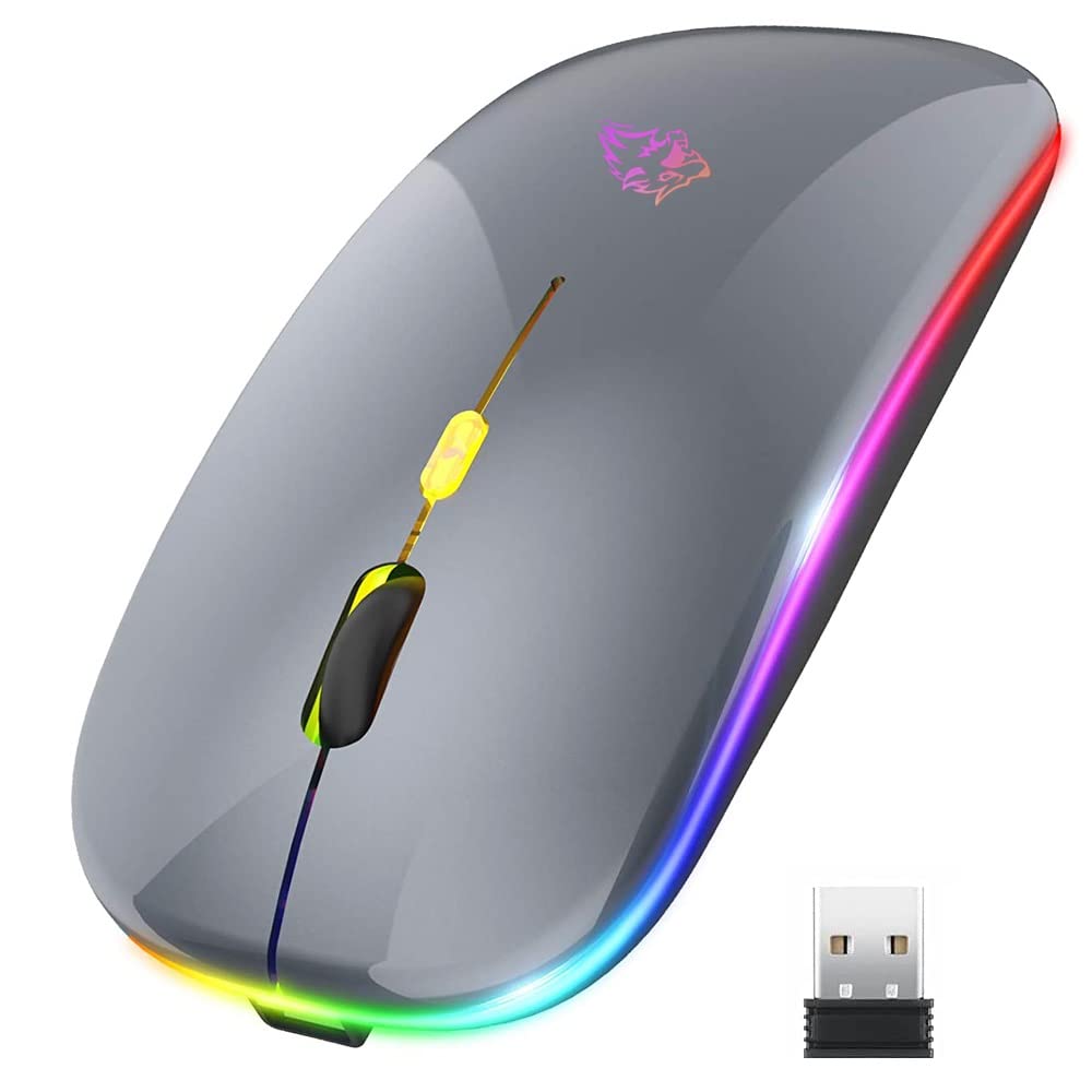 Free wolf X15 Mouse Inalámbrico, Wireless óptico Recargable 2.4 G Ergonómico Silencioso Click con Receptor USB 3(800/1200/1600) Ajustable dpi Ratón para Computadora,Portátil,PC,Mac (Gris)