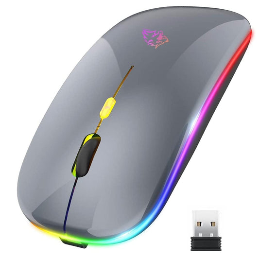 Free wolf X15 Mouse Inalámbrico, Wireless óptico Recargable 2.4 G Ergonómico Silencioso Click con Receptor USB 3(800/1200/1600) Ajustable dpi Ratón para Computadora,Portátil,PC,Mac (Gris)