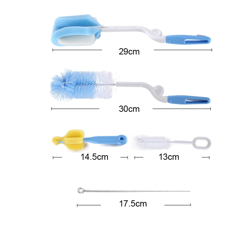 Honbay Bottle Brush Cleaner Kit with Teat Cleaner and Straw Brushes 360 Degree Rotating 5 PCS Within One Set Comes in Different Size selections - Random Color