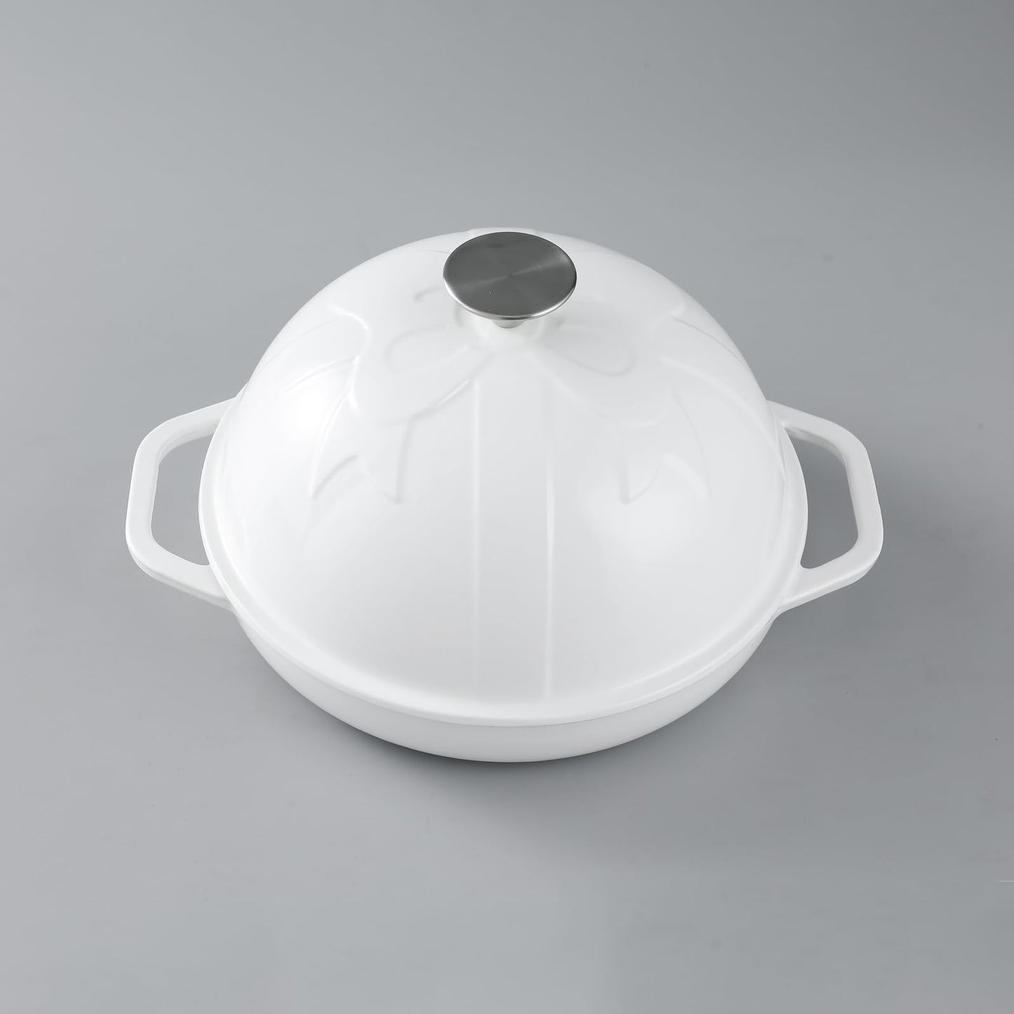 HAWOK Horno de pan de hierro fundido con tapa Cloche, diámetro 25 cm, 1.5 cuartos de galón, charola para hornear de masa madre, color blanco esmaltado