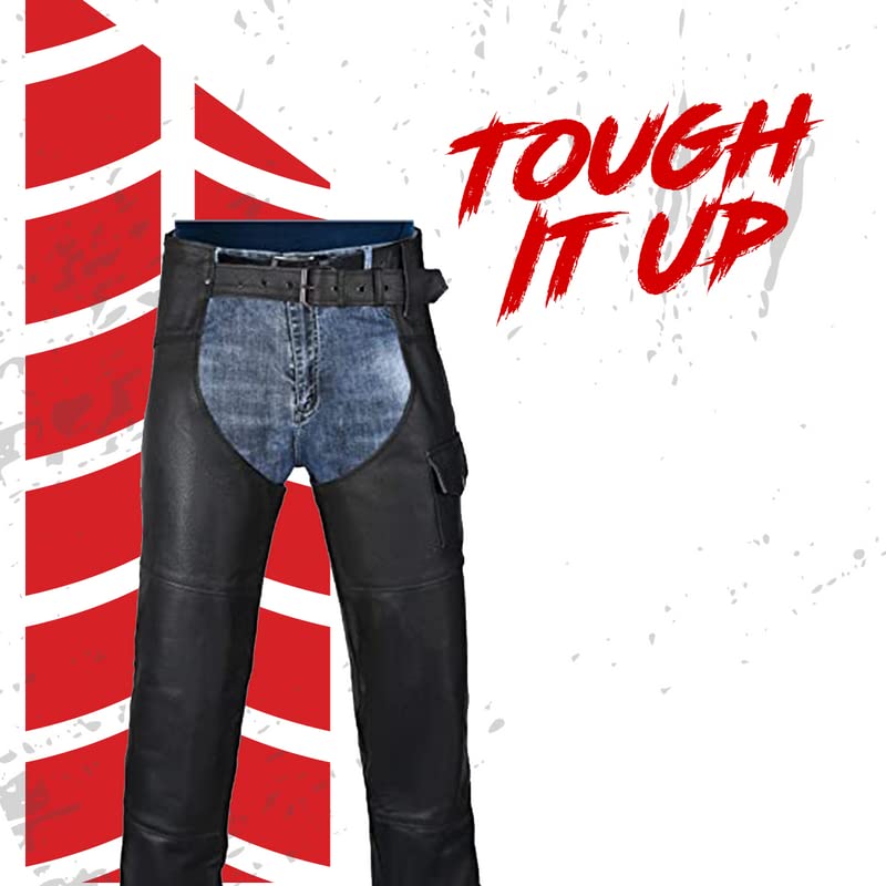 HWK - Chaparreras de cuero para motocicleta, diseño de vaquero, color negro, Negro, Waist 30''