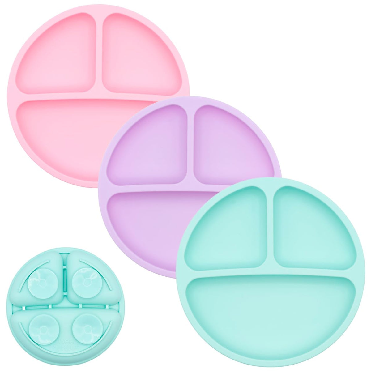 Placas de succión WeeSprout para bebés y niños pequeños - 100% silicona, vajilla que se mantiene en su lugar, diseño dividido para comedores exigentes, aptas para microondas y lavavajillas, paquete de