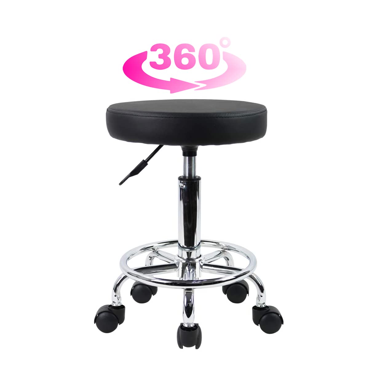 Silla Taburete VANLIG Negro Altura Ajustable Asiento Rotativo 360° para Consultorio, SPA y Tatuajes