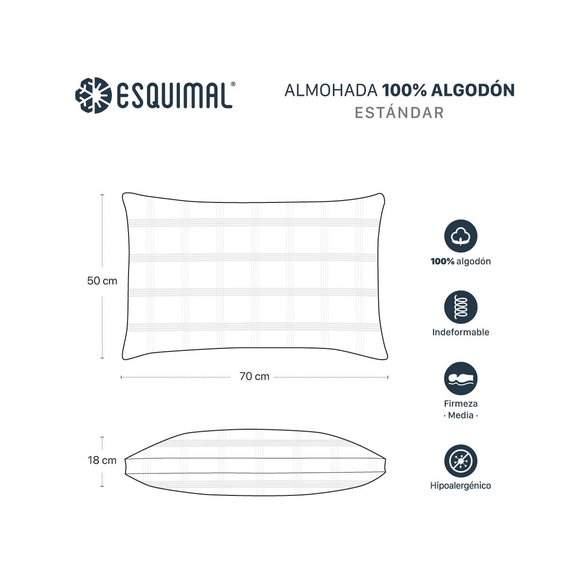 Almohadas ESQUIMAL Blanco 100% Algodón con Relleno Tipo Down Alternative Hipoalergénicas Paquete de 2
