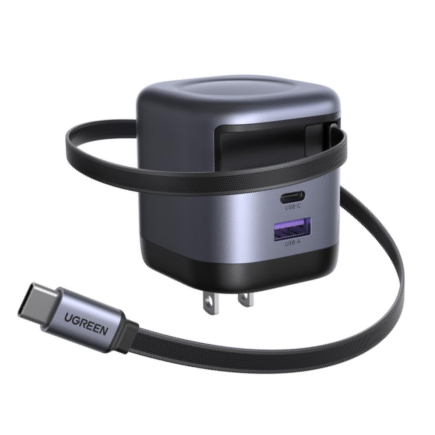 Cargador Portátil UGREEN USB C GAN 45W con Cable Retráctil y Carga Súper Rápida 2.0
