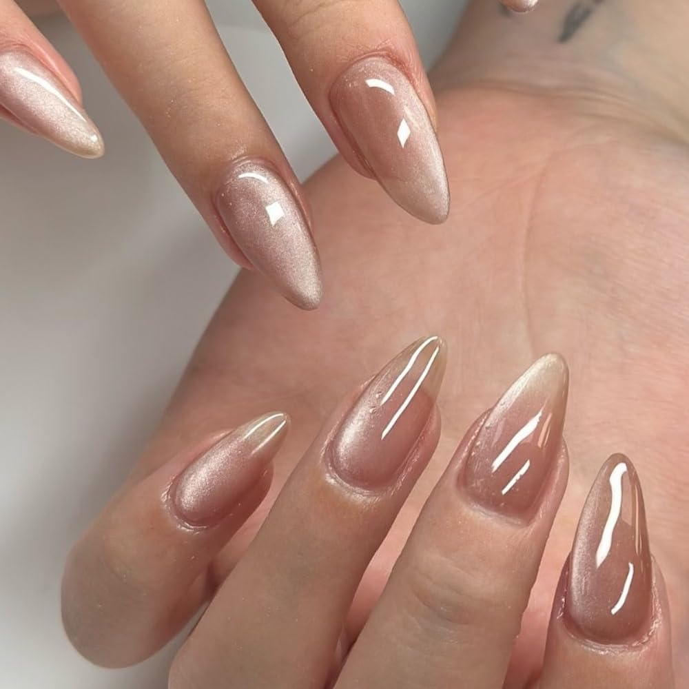 Sxvme Uñas Postizas De Acrílico Reutilizables Con Forma De Almendra, Uñas Postizas De Acrílico Reutilizables Con Forma De Donut Glaseado Brillante, Uñas Postizas De 1 Rosa Nude Almendra 0,03 Onzas Lí