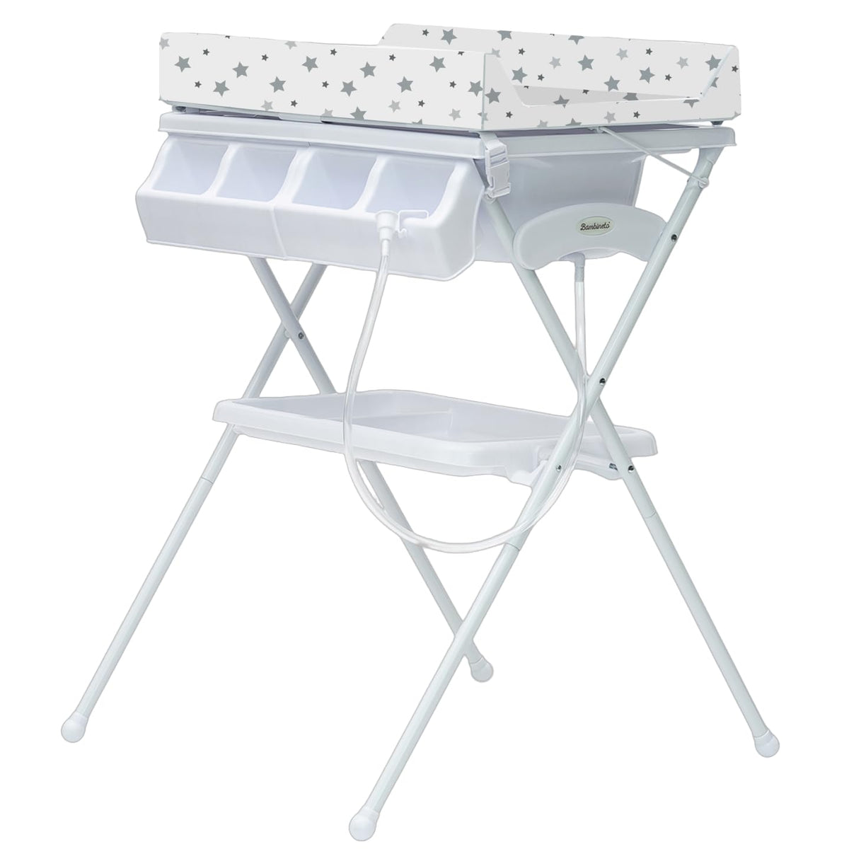 BAMBINETO Bañera alta para bebé BATH con Colchón Cambiador y Base de tijera. ESTRELLAS GRIS