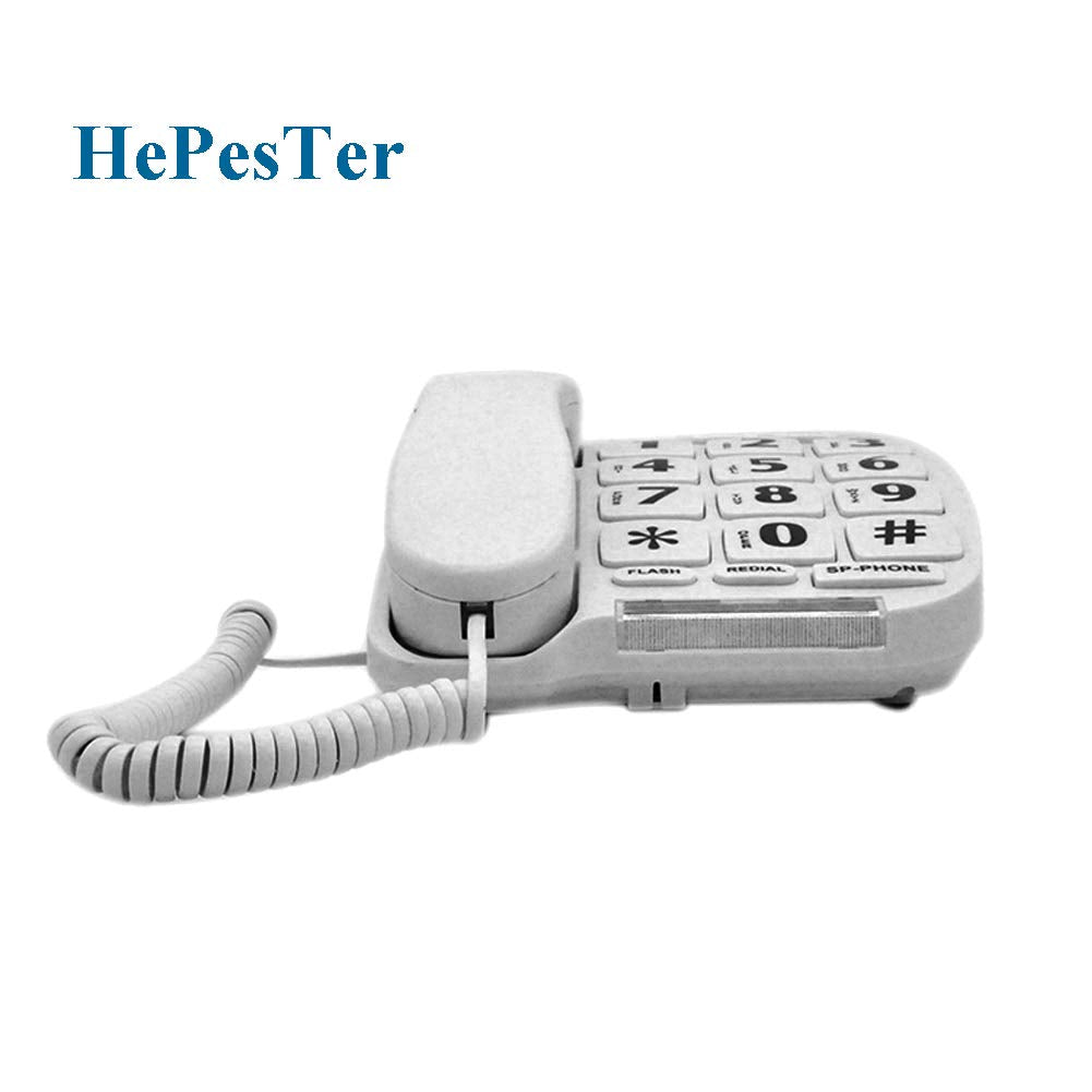 HePesTer P-011 - Teléfono con cable de botón grande para ancianos, teléfono amplificado para personas mayores, teléfono fijo con llaves grandes, teléfono de computadora con altavoz manos libres, funciona en corte de energía para emergencia SOS