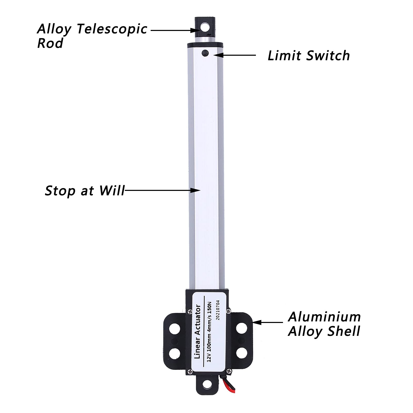 Actuador Lineal Eléctrico Micro de 12V con Carrera de 4 Pulgadas e Interruptor de Límite Integrado para Electrodomésticos