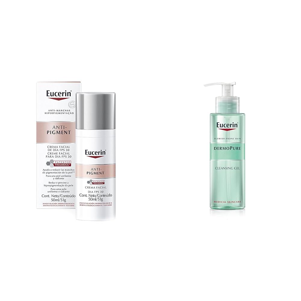 Eucerin Antipigment Crema Día Fps 30+ 50ml + Gel limpiador facial piel grasa imperfecciones, 400ml