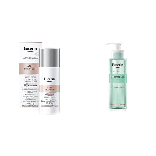 Eucerin Antipigment Crema Día Fps 30+ 50ml + Gel limpiador facial piel grasa imperfecciones, 400ml