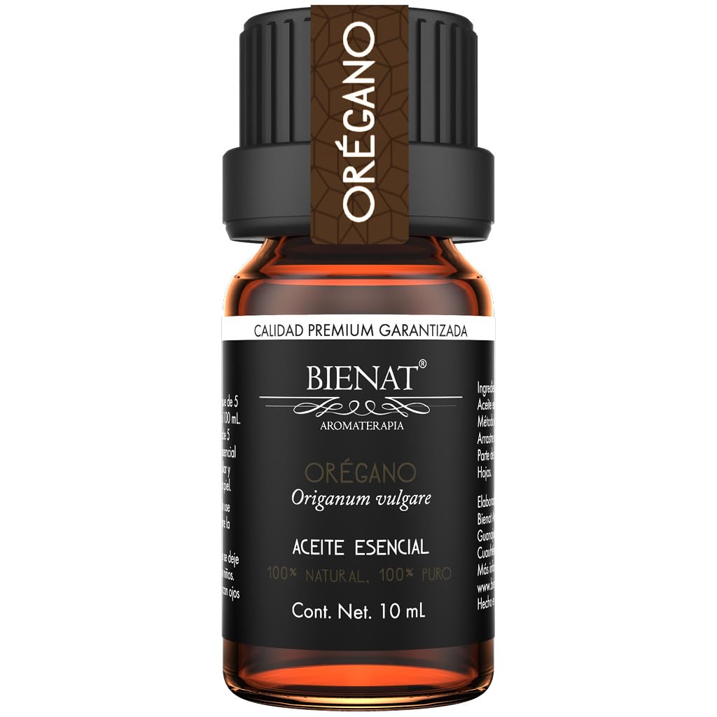 BIENAT AROMATERAPIA Aceite Esencial de Orégano 10mL | 100% Puro y Concentrado | Ideal para Difusor de Aromas, Humidificador, Aromaterapia, Masajes, Meditación, Jabones y Velas | Esencia Natural en Gotas