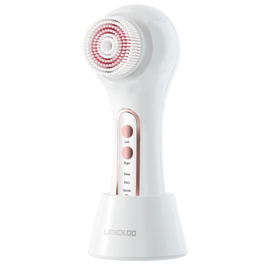 Exfoliador Facial UMICKOO Blanco Recargable con 5 Cabezas de Cepillo IPX7 Impermeable para Exfoliación y Limpieza Profunda