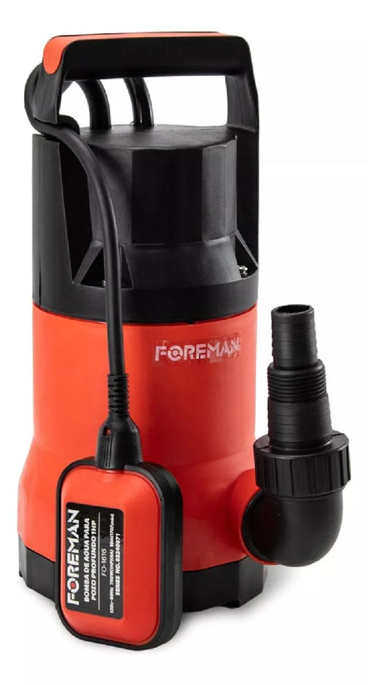 Foreman Bomba Sumergible Plástica | Bomba de Agua Limpia Silencioso Para Fuentes, Pecera, Acuario, Jardín y Estanque | 1Hp 750w 120v | Negro/Rojo