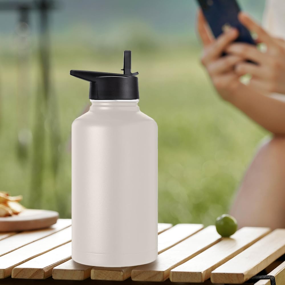 Free Wolf 64OZ Termo de Acero Inoxidable A Prueba de Fugas Con 3 Tapas y Asa, Doble Aislamiento Térmico para 24 Horas de Agua Fría y 12 Horas de Caliente