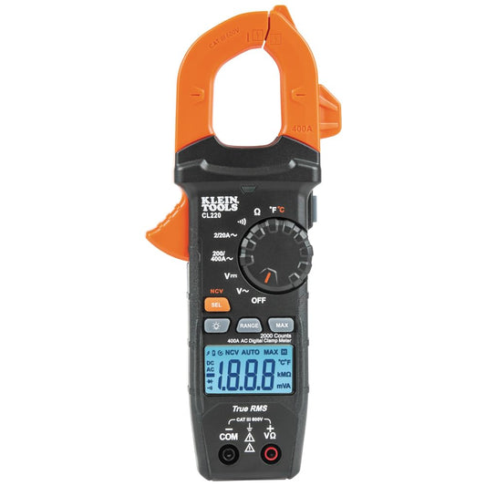 Klein Tools CL220 Digital Clamp Meter, AC Auto-Ranging 400 Amp with Temp