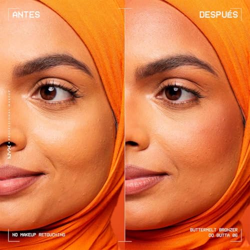 NYX Professional Makeup, Buttermelt Bronzer, Tono: Do Butta (café chocolate). Bronceador cremoso en polvo infusionado con manteca de karité, mango y almendras, hasta 12hrs de uso, no se desvanece, resistente a transferencias. Fórmula vegana.