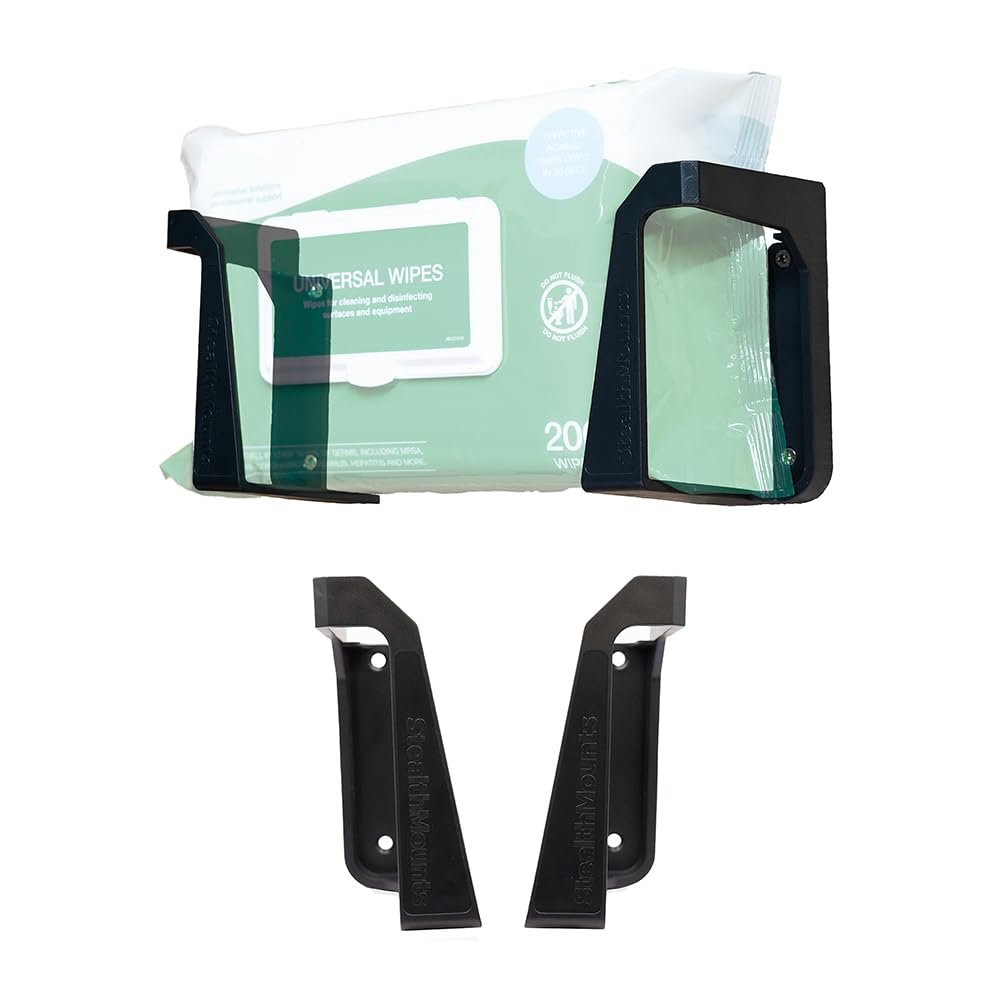 StealthMounts - 1 paquete de dispensadores de toallitas para montaje en pared y estantes de almacenamiento para talleres, garajes y estaciones de limpieza, fabricado en el Reino Unido