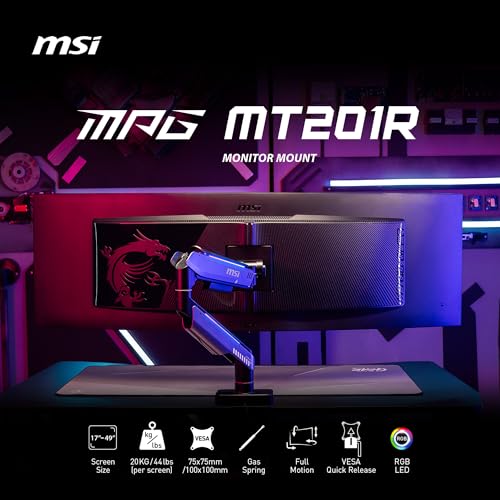 Brazo de Soporte para Monitor MSI MPG MT201R RGB Premium Negro Ajustable Compatible con VESA para Pantallas de 17 a 49 Pulgadas
