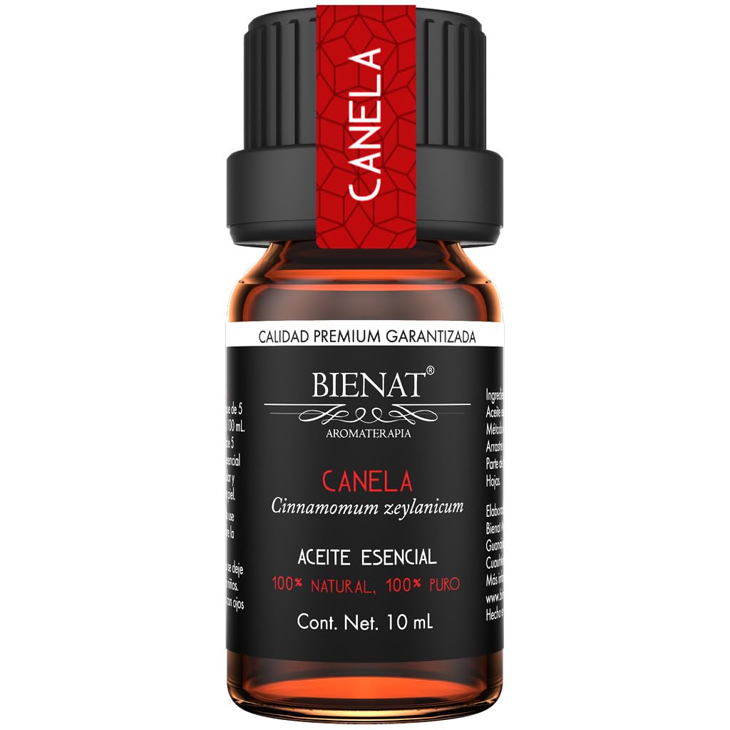 BIENAT AROMATERAPIA Aceite Esencial de Canela 10mL | 100% Puro y Concentrado | Ideal para Difusor de Aromas, Humidificador, Aromaterapia, Masajes, Meditación, Jabones y Velas | Esencia Natural en Gotas