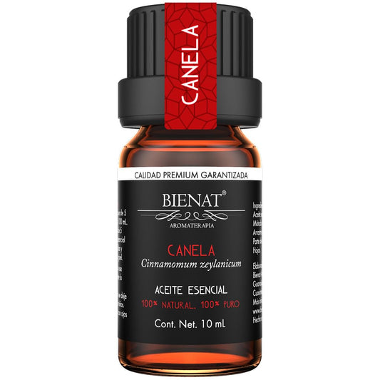 BIENAT AROMATERAPIA Aceite Esencial de Canela 10mL | 100% Puro y Concentrado | Ideal para Difusor de Aromas, Humidificador, Aromaterapia, Masajes, Meditación, Jabones y Velas | Esencia Natural en Gotas