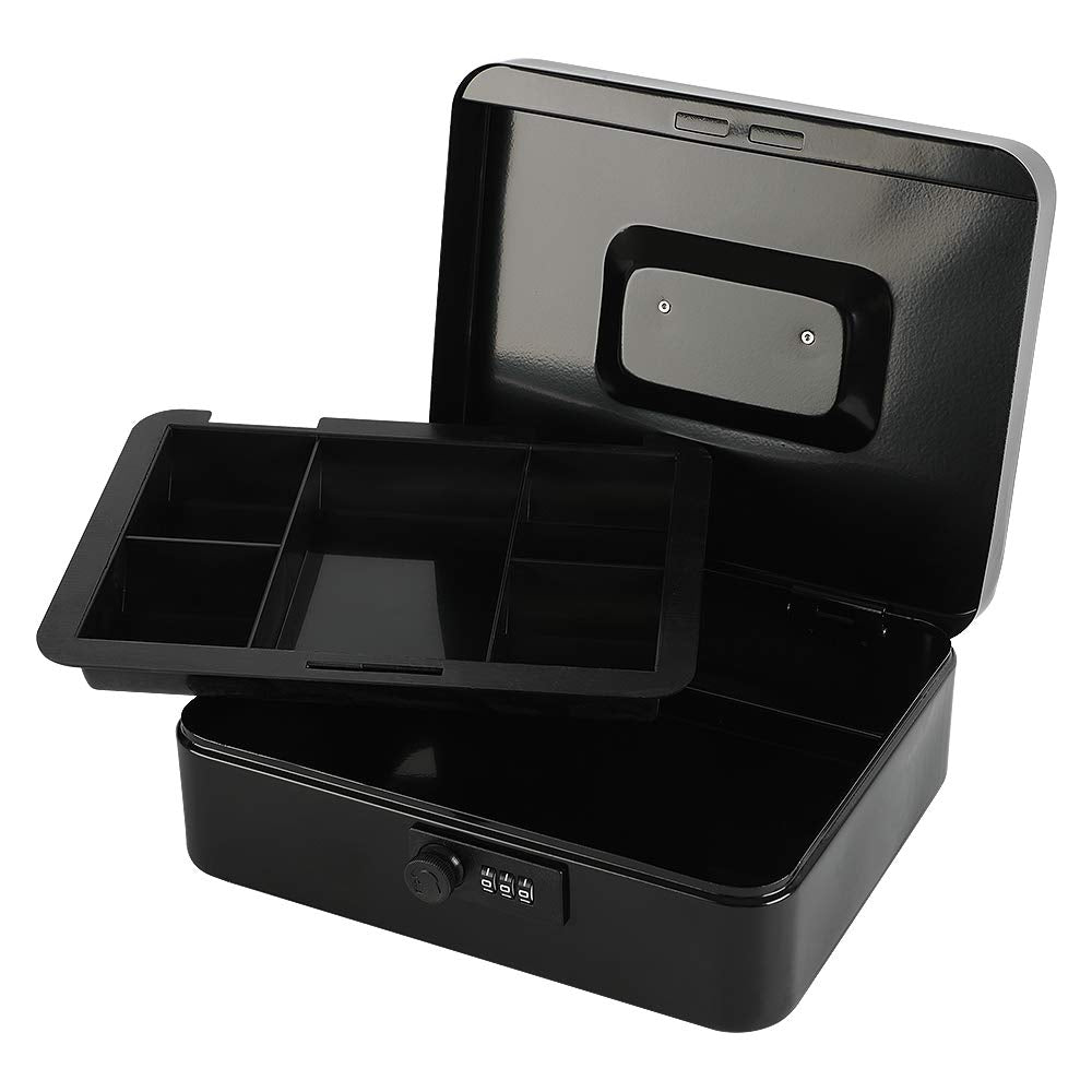 Caja Fuerte de Acero Xydled Negro Grande con Cerradura de Combinación y Bandeja Extraíble para Monedas