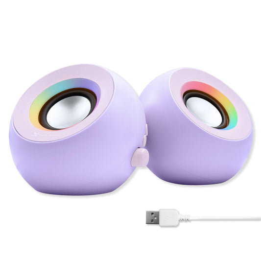 X9 Performance - Altavoces morados para computadora con Bluetooth, USB y AUX - Conexión de triple modo, controladores duales de 2.25 pulgadas, iluminación RGB, tonos coloridos para trabajar y jugar