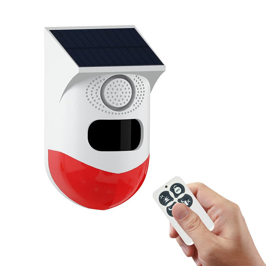 Alarma de Sonido Solar con Luz Estroboscópica de 120 dB Impermeable IP67 con Mando a Distancia para el Hogar y Granja