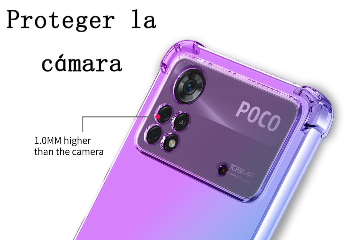 DABUNA Funda para Xiaomi Poco X4 Pro 5G Case Uso Rudo,Transparente Colores Degradados Protectora de Cámara Anticaída Carcasa Bumper(Púrpura Azul)