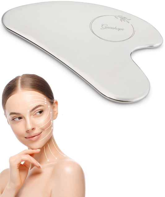 GUASHAPE Gua Sha - Herramientas faciales de acero inoxidable, herramienta Guasha para esculpir la cara, moldear, levantar, apretar, reducir la hinchazón, alivio de tensión, herramienta de masaje Gua Sha de metal para cara y cuerpo, color plateado