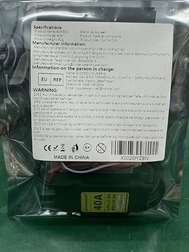 Driver de Velocidad Eléctrico APISQUEEN 40A ESC 2-6S 5V 3A BEC con XT60 y Enchufe 4.0 mm para RC Drone Airplane Motores sin Escobillas y Propulsor Subacuático