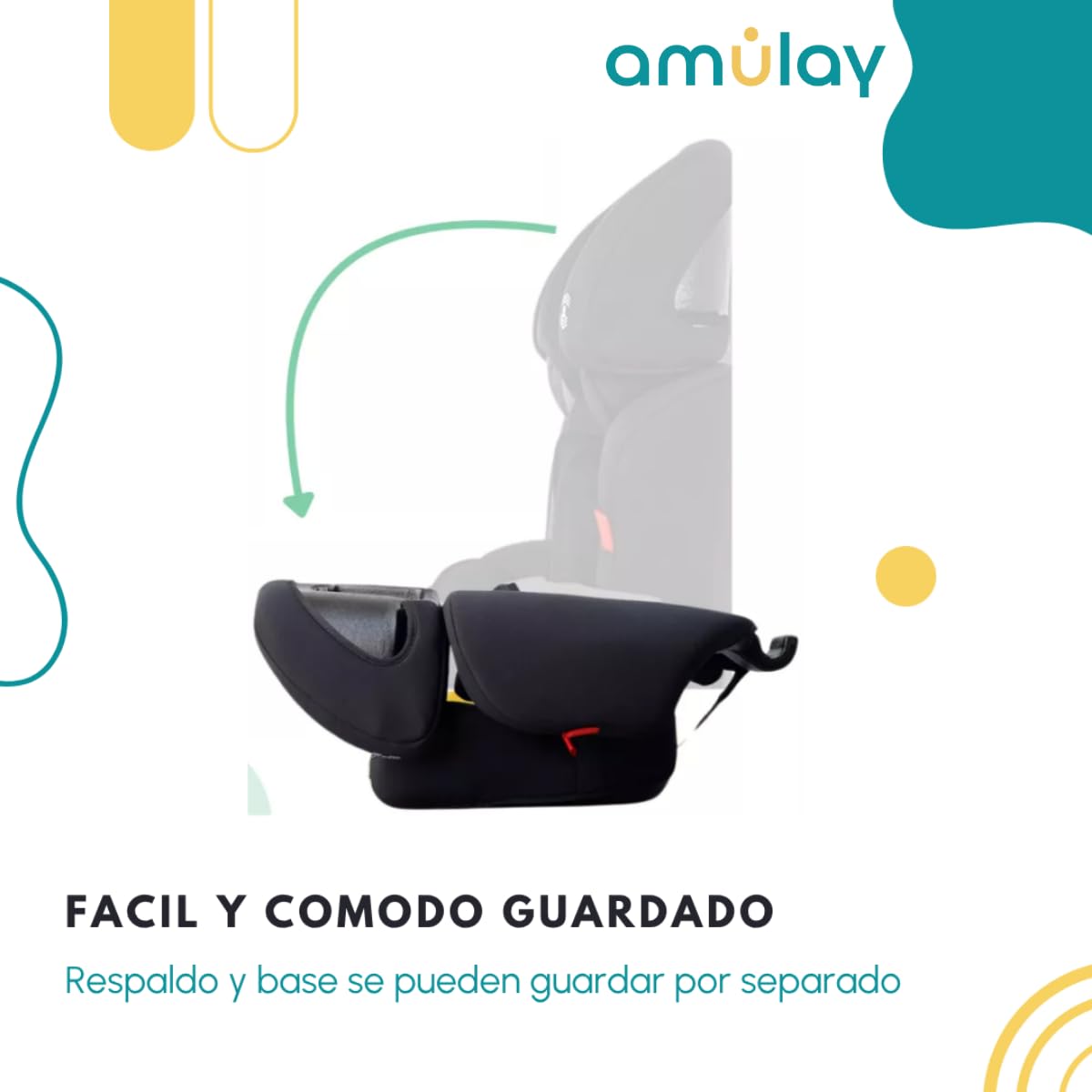 Amulay Autoasiento Booster ISOFIX Grupo 1-2-3, Convertible, Negro