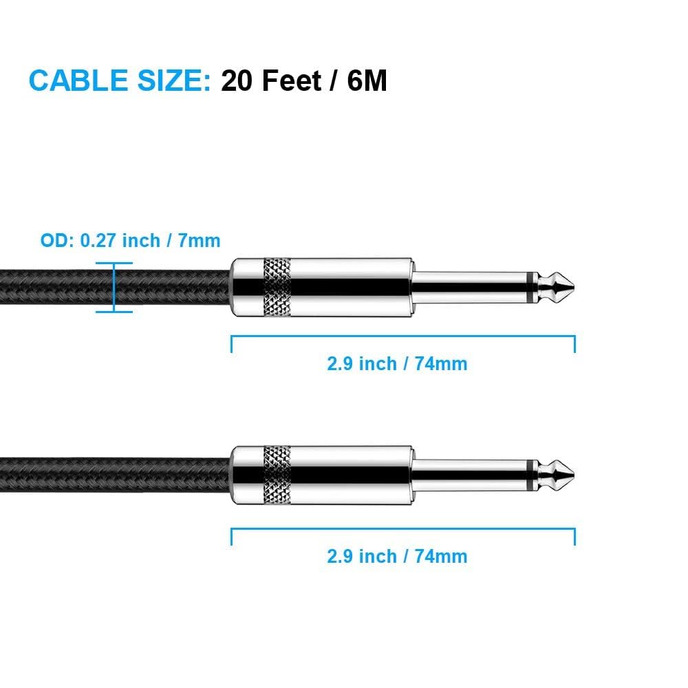Cable de Guitarra, Cavo Audio Professionale, Adaptador de Audio Estéreo Balanceado Cable Trenzado de Nailon,Cable Amplificador de Bajo para Guitarra Eléctrica, Bajo, Mandolina Eléctrica (Recto, 6M)