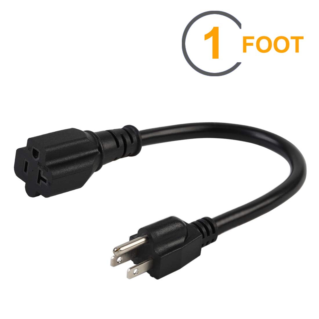 Cable adaptador de enchufe [UL Listed] 14AWG (1 pie) NEMA 5-15P a 5-15/20R (peine 20Amp T Blade) 15 Amp Enchufe doméstico a 20 Amp Cable de alimentación de CA