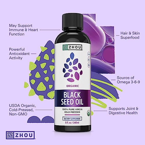 Zhou - Aceite de Semilla Negra Orgánico 100% Puro Prensado en Frío, 240ml