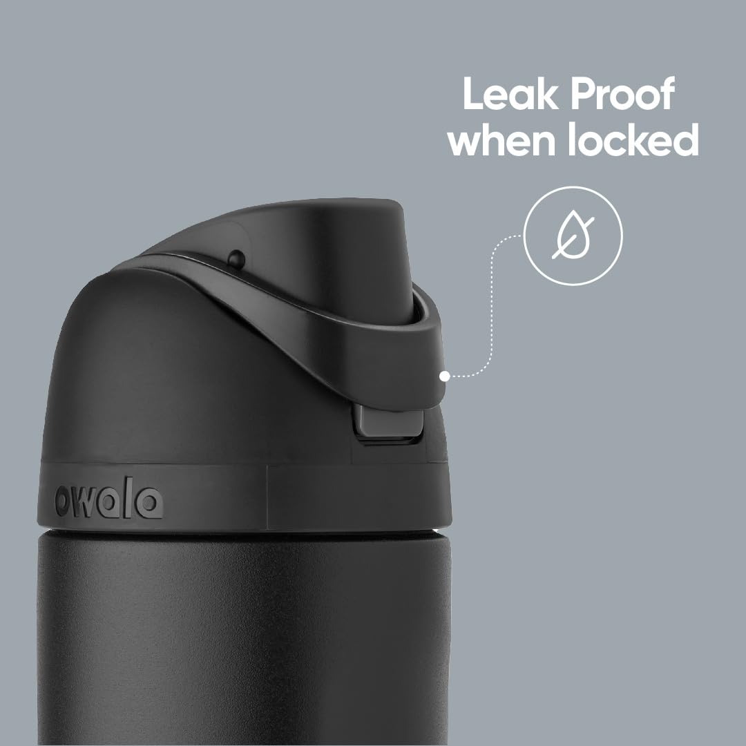 Botella de Agua Aislada Owala FreeSip Acero Inoxidable muy Muy Oscura con Popote para Deportes y Viajes