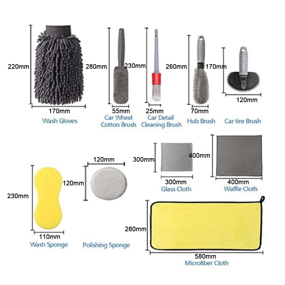 Kit de Limpieza para Auto 12 Piezas con Cepillo para Rueda y Guantes de Microfibra