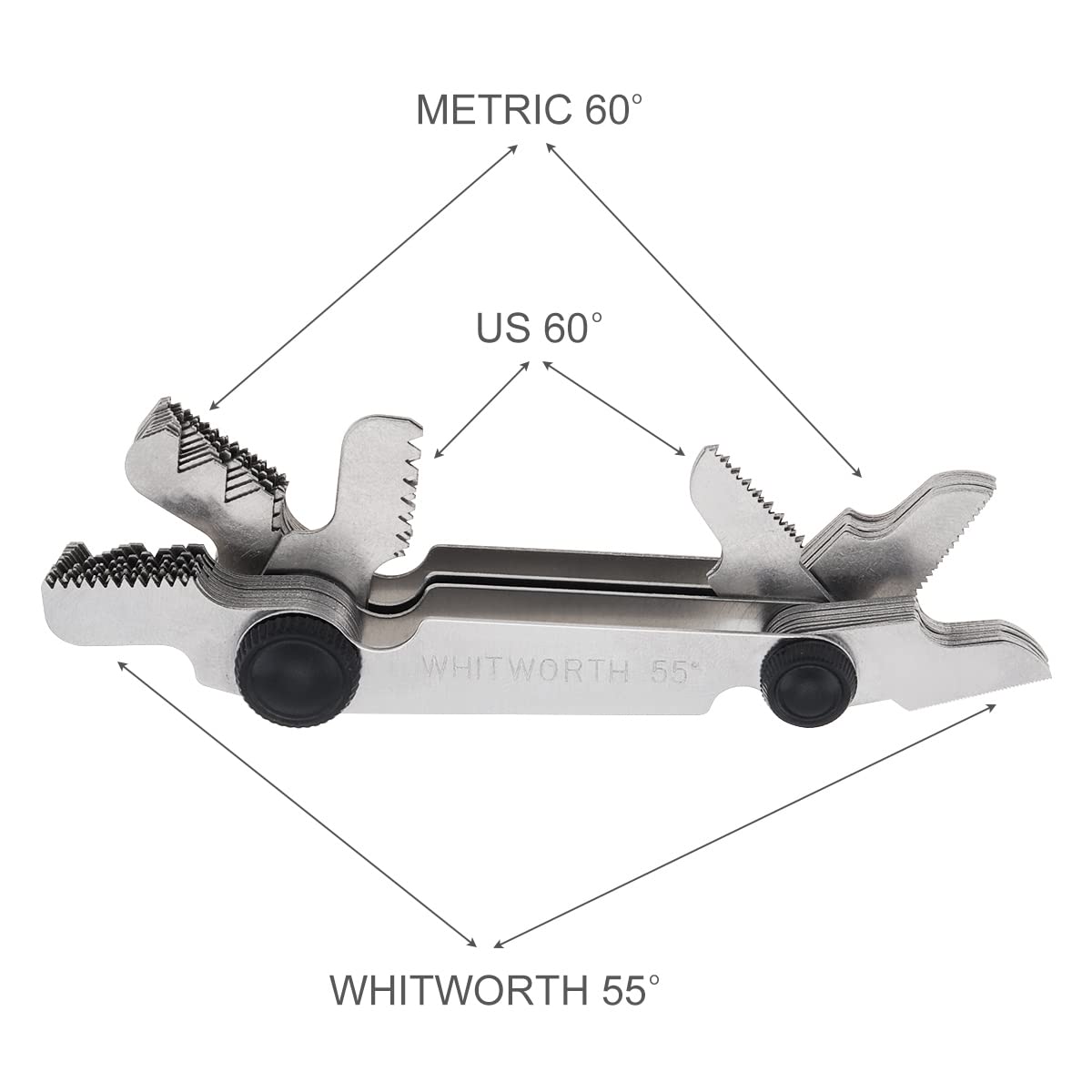 ChgImposs - Calibre de tornillo métrico e imperial y estadounidense, 4 unidades, SAE Whitworth de 55 grados y métrico de 60 grados y EE. UU