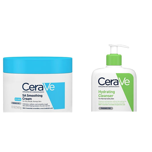 CeraVe Crema Alisadora Anti-Rugosidades con Fórmula Exfoliante para Piel Seca, Áspera y Rugosa 340gr + Limpiadora Hidratante |473ml| Limpiador facial diario para piel seca | Libre de fragancia