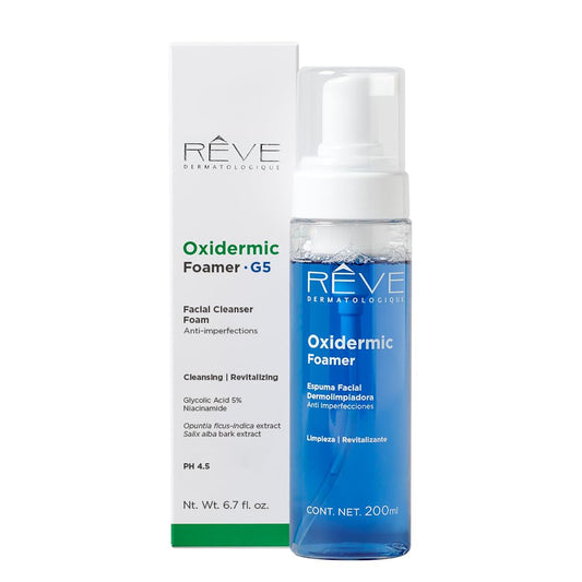 Reve Dermatologique | Oxidermc Foamer G5 - Espuma Facial Dermolimpiadora Anti imperfecciones - Ácido Glicólico, Niacinamida, Extracto de Corteza de Salix alba y Opuntia ficus-indica. - 200 ml