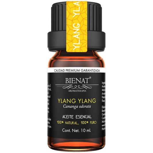 BIENAT AROMATERAPIA Aceite Esencial de Ylang Ylang 10mL | 100% Puro y Concentrado | Ideal para Difusor de Aromas, Humidificador, Aromaterapia, Masajes, Meditación, Jabones y Velas | Esencia Natural en Gotas