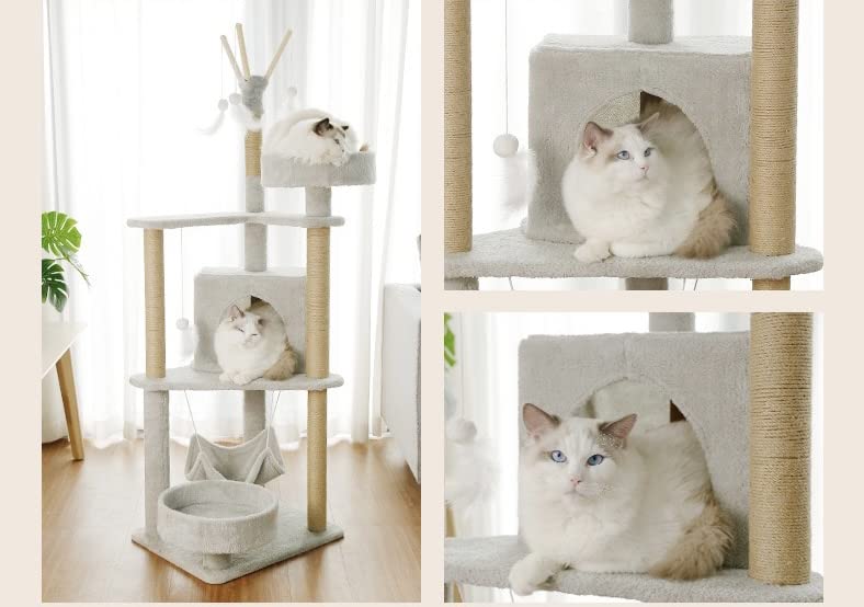 Rascador Torre Árbol UNA MASCOTA Gris con Casa y Cama para Gatos